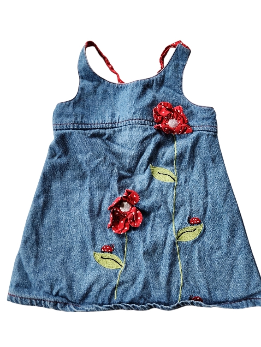 Vintage Kids Zoey 3D Floral Chambray Polka Dot Dress Sz 2T